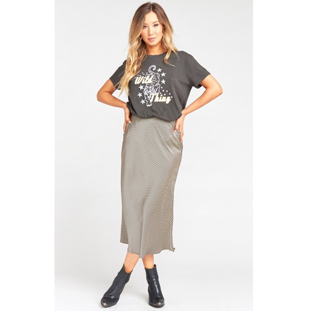 Show Me Your Mumu Maci Silky Striped Midi Skirt L